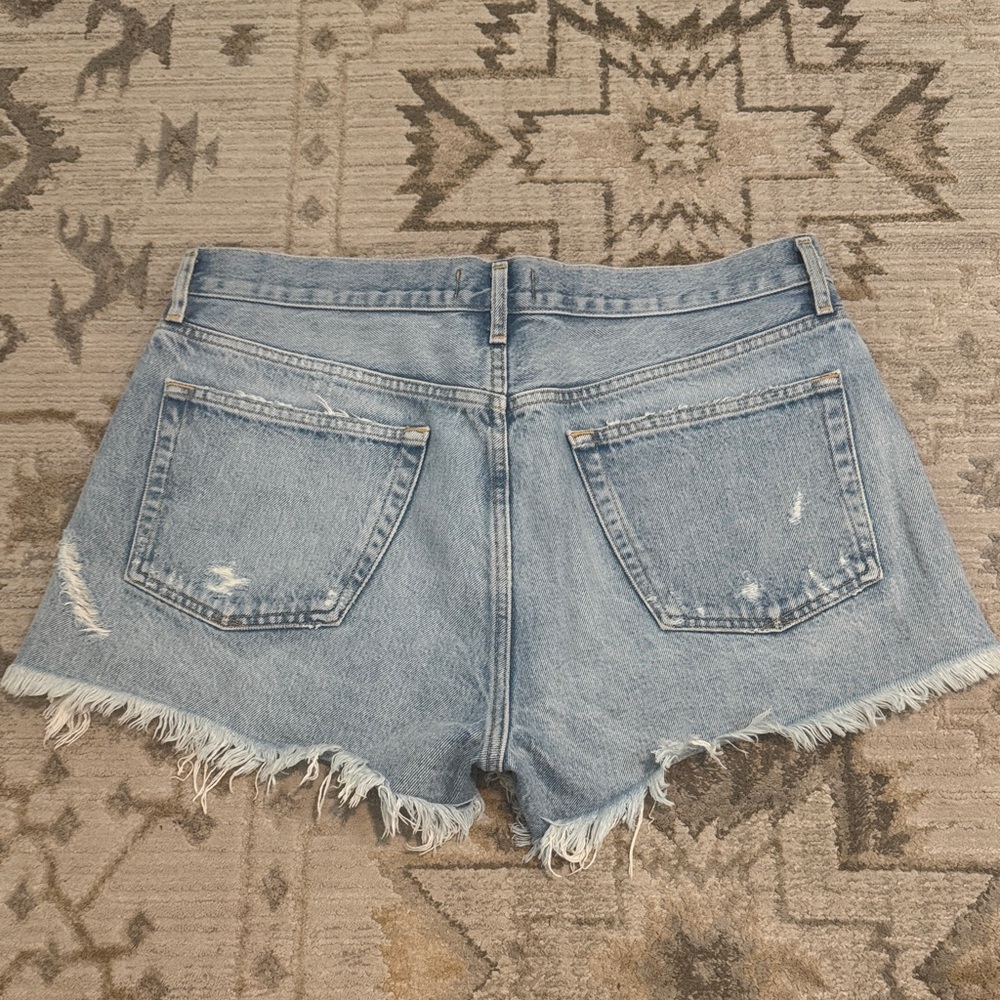 Agolde Light Blue Distressed Denim Cutoff Shorts - Picture 5 of 7